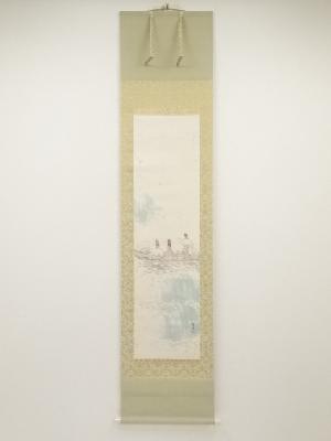 荒井寛方筆　舟遊　肉筆紙本掛軸（保護箱）